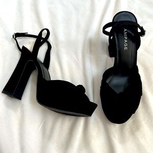 Black Platform Peep Toe Sandals Rampage Block High Heel 7.5 Strappy Microsuede
